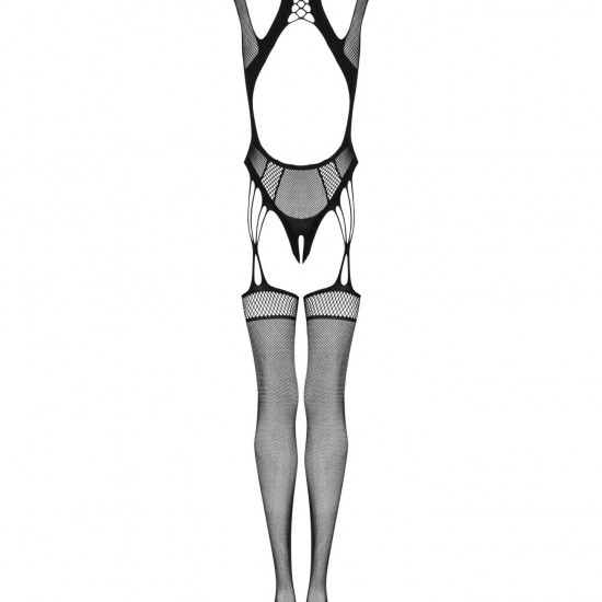 (SALE) Ажурный бодистокинг с отверстиями Obsessive Bodystocking G327 black S/M/L, черный, комбинезон, с дос