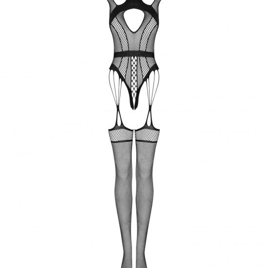 (SALE) Ажурный бодистокинг с отверстиями Obsessive Bodystocking G327 black S/M/L, черный, комбинезон, с дос