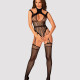 (SALE) Ажурный бодистокинг с отверстиями Obsessive Bodystocking G327 black S/M/L, черный, комбинезон, с дос