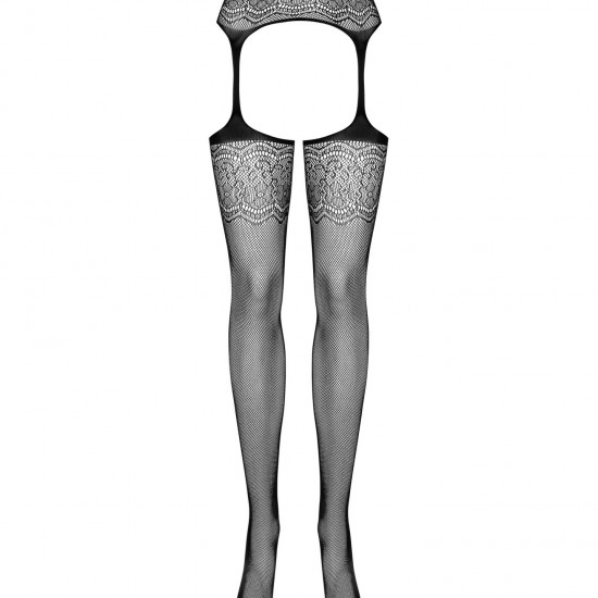 (SALE) Сетчатые чулки-стокинги с цветочным рисунком Obsessive Garter stockings S207 S/M/L, черные, имитация