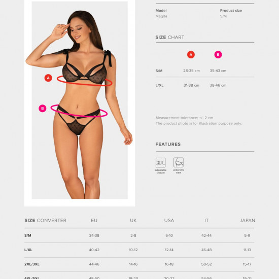 (SALE) Полупрозрачный эротический комплект Obsessive Obsessivia 2pcs set black S/M, бюстгальтер и трусики,