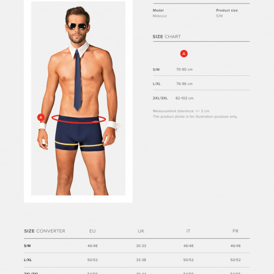 Эротический костюм пилота Obsessive Pilotman set S/M, боксеры, манжеты, воротник с галстуком, очки