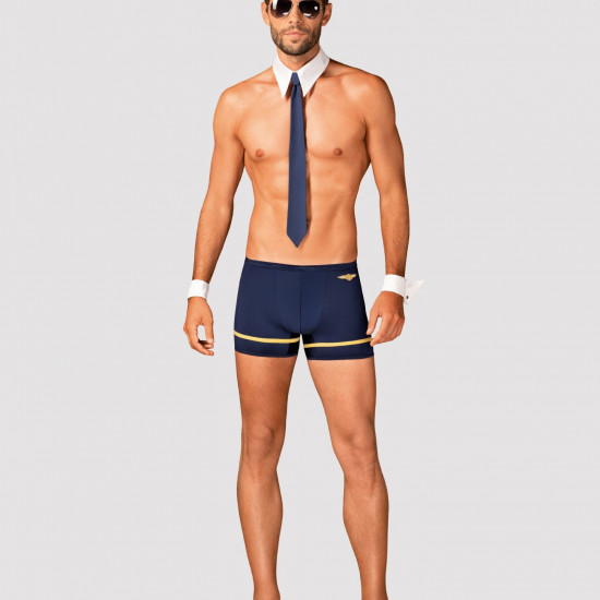 Эротический костюм пилота Obsessive Pilotman set S/M, боксеры, манжеты, воротник с галстуком, очки