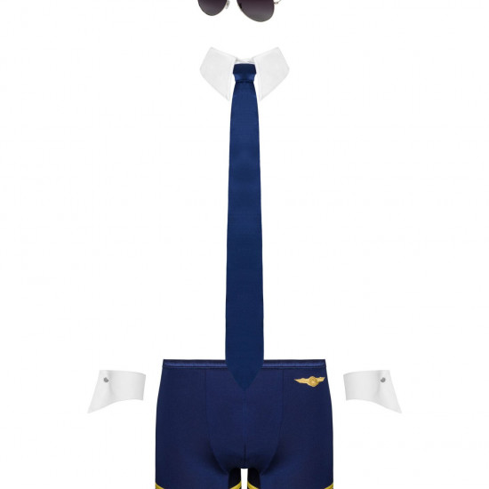 Эротический костюм пилота Obsessive Pilotman set 2XL/3XL, боксеры, манжеты, воротник с галстуком, оч