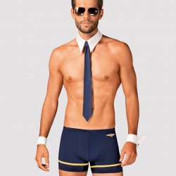 Еротичний костюм пілота Obsessive Pilotman set 2XL/3XL, боксери, манжети, комір з краваткою, окуляри