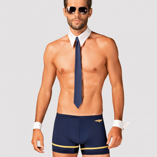Эротический костюм пилота Obsessive Pilotman set 2XL/3XL, боксеры, манжеты, воротник с галстуком, оч