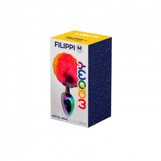 Анальная пробка Wooomy Filippi M, с пушистым хвостиком, диаметр 3,4 см, длина 8 см.