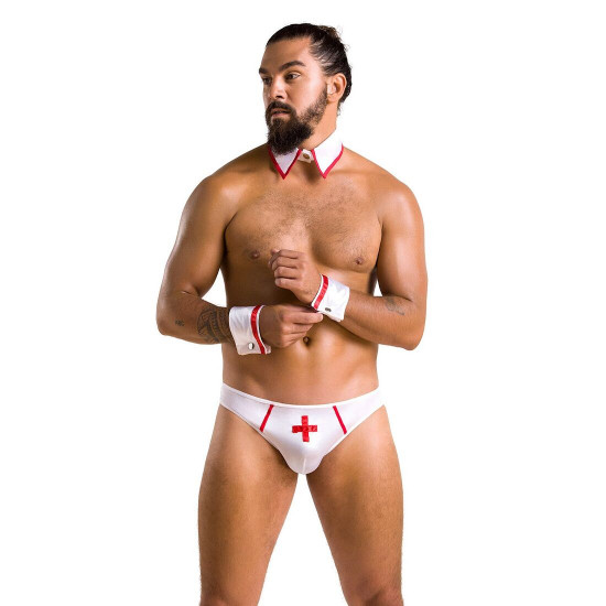 Комплект эротического мужского белья Passion 037 GREGORY XXL/XXXL White, трусы, воротник, манжеты