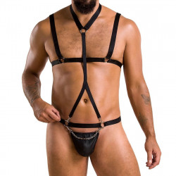 Комплект чоловічої білизни зі стреп Passion 039 SET ANDREW L/XL Black, стринги, шлейки