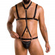 Комплект мужского белья из стреп Passion 039 SET ANDREW S/M Black, стринги, шлейка