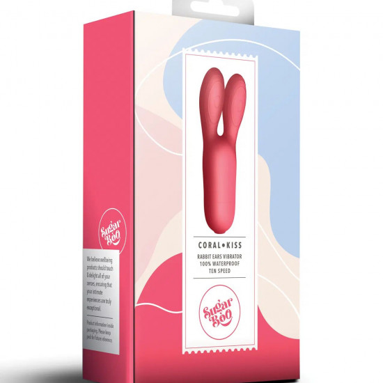 Клиторальный вибратор SugarBoo Coral Kiss с ушками, два мотора, работа от батареек (в комплекте)