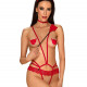 (SALE) Эротический костюм чертика из стреп Obsessive Evilia teddy red L/XL, боди, чокер, накладки на соски,