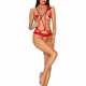 (SALE) Эротический костюм чертика из стреп Obsessive Evilia teddy red L/XL, боди, чокер, накладки на соски,