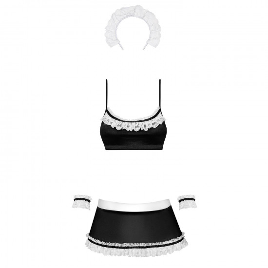 Атласный эротический костюм горничной Obsessive Maid set S/M, black, 5 предметов
