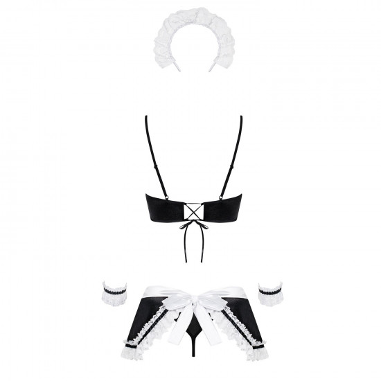 Атласный эротический костюм горничной Obsessive Maid set S/M, black, 5 предметов