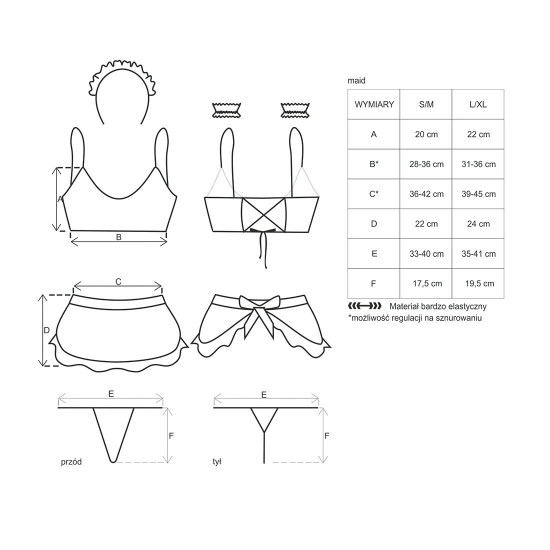 Атласный эротический костюм горничной Obsessive Maid set S/M, black, 5 предметов