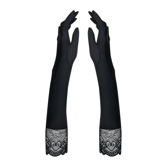 Высокие перчатки с камнями и кружевом Obsessive Miamor gloves, black