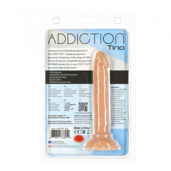 Фаллоимитатор ADDICTION Tino 5.25″ Silicone Dildo, присоска, диаметр 1,9 см, вибропуля в подарок