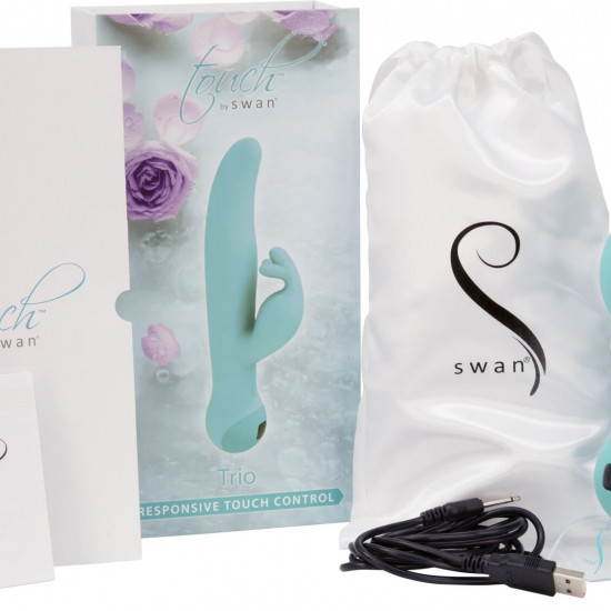 Вибратор-кролик Touch by SWAN - Trio Teal, сенсорное управление, ротация, диаметр 3,8 см