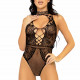 Leg Avenue Net and lace halter bodysuit OS Black