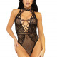 Leg Avenue Net and lace halter bodysuit OS Black