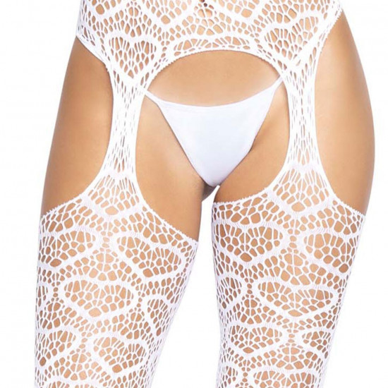 Ажурные колготки с сердечками Leg Avenue Heart White, one size, имитация чулок
