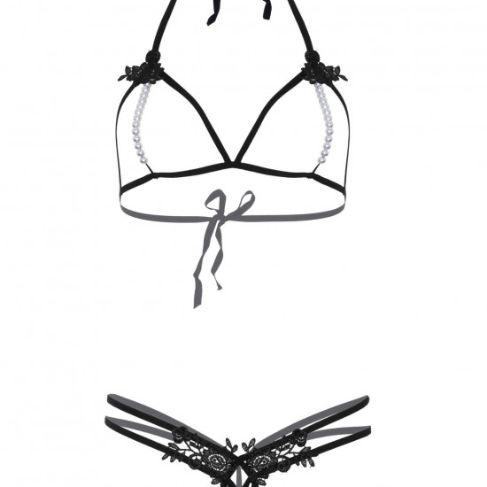 Leg Avenue Open cup bra and pearl panty OS Black