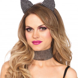 Набір кішечки зі стразами Leg Avenue Cat ear headband & choker set, широкий чокер та вушка