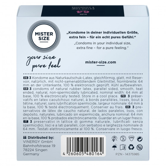 Презервативы Mister Size - pure feel - 64 (3 condoms), толщина 0,05 мм