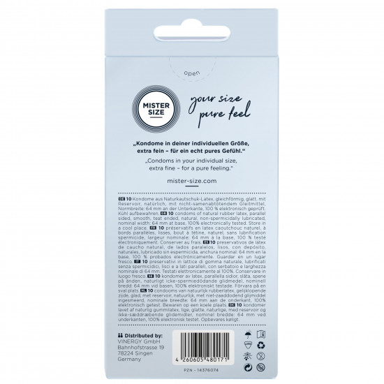 Презервативы Mister Size - pure feel - 64 (10 condoms), толщина 0,05 мм