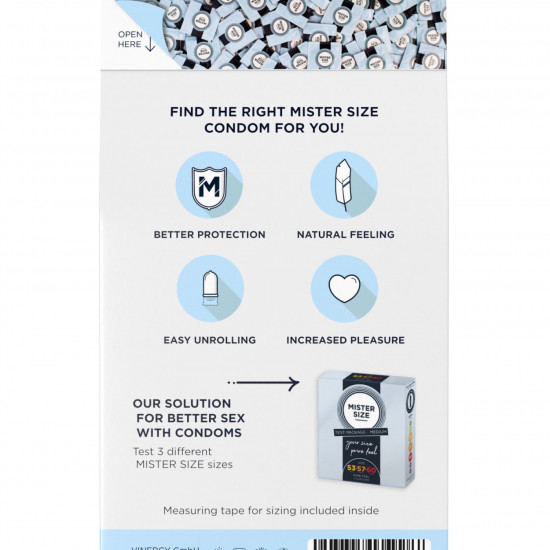 Набор презервативов Mister Size test-set 53–57–60, 3 размера + линейка, толщина 0,05 мм