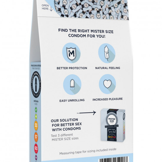 Набор презервативов Mister Size test-set 53–57–60, 3 размера + линейка, толщина 0,05 мм