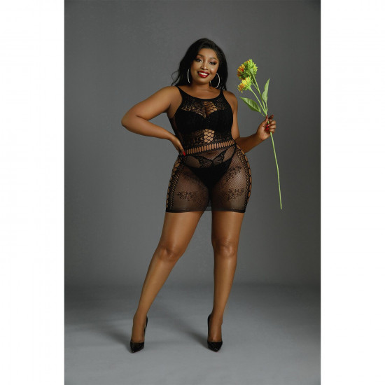 Платье-бодистокинг Moonlight Plus Model 01 XL-XXXL Black, мини, без рукавов