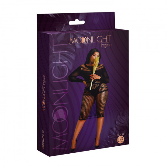Платье-бодистокинг Moonlight Plus Model 03 XL-XXXL Black, миди, длинный рукав