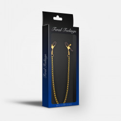 Затискачі для сосків з ланцюжком Feral Feelings - Nipple clamps Classic, золото/чорний