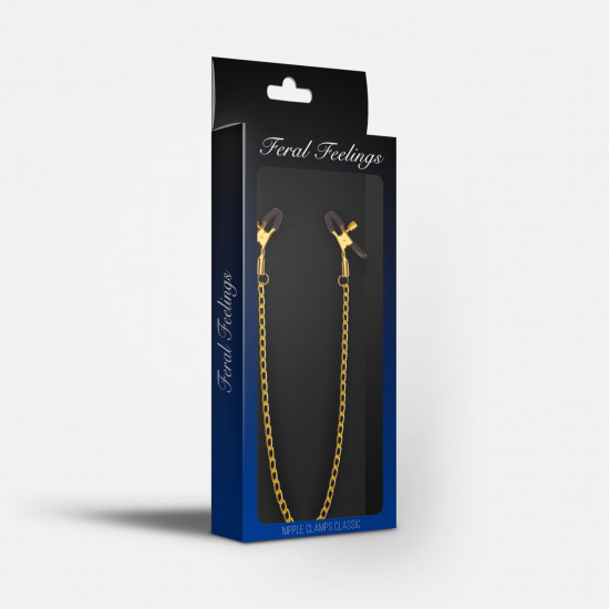 Зажимы для сосков с цепочкой Feral Feelings - Nipple clamps Classic, золото/черный