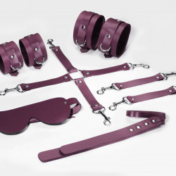 Набір Feral Feelings BDSM Kit 5 Burgundy, наручники, поножі, хрестовина, маска, падл