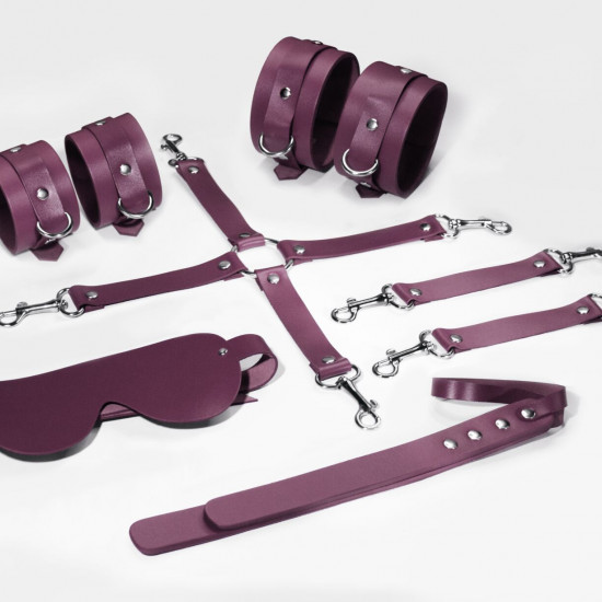 Набор Feral Feelings BDSM Kit 5 Burgundy, наручники, поножи, крестовина, маска, паддл