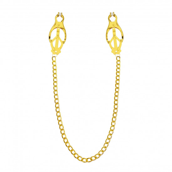 Зажимы для сосков с цепочкой Feral Feelings – Clover nipple clamps, золото/белый