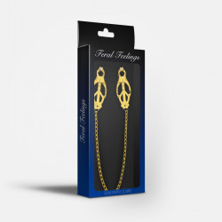 Затискачі для сосків з ланцюжком Feral Feelings – Clover nipple clamps, золото/білий