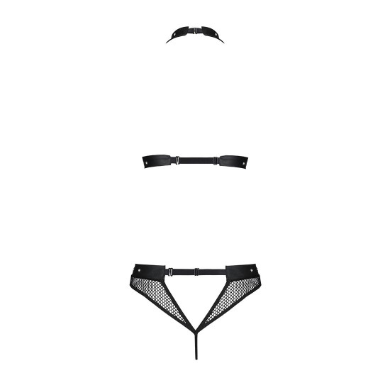Белье с открытым доступом Passion MOONLIGHT SET L/XL black топ, стринги