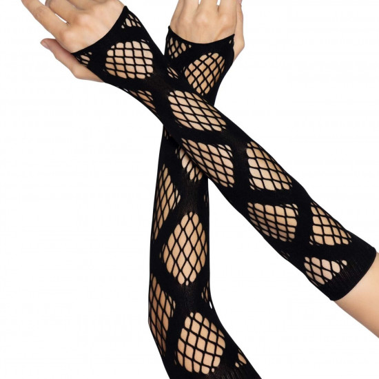 Длинные митенки Leg Avenue Faux wrap net arm warmers One size Black, крупная сетка