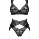 (SALE) Комплект белья Obsessive Donna Dream 3-pcs set XS/S Black, бюстгальтер, стринги, пояс для чулок
