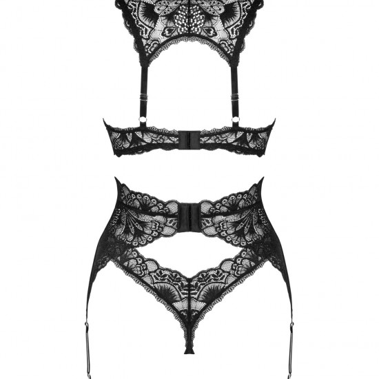 (SALE) Комплект белья Obsessive Donna Dream 3-pcs set XS/S Black, бюстгальтер, стринги, пояс для чулок