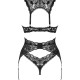 (SALE) Комплект белья Obsessive Donna Dream 3-pcs set XS/S Black, бюстгальтер, стринги, пояс для чулок