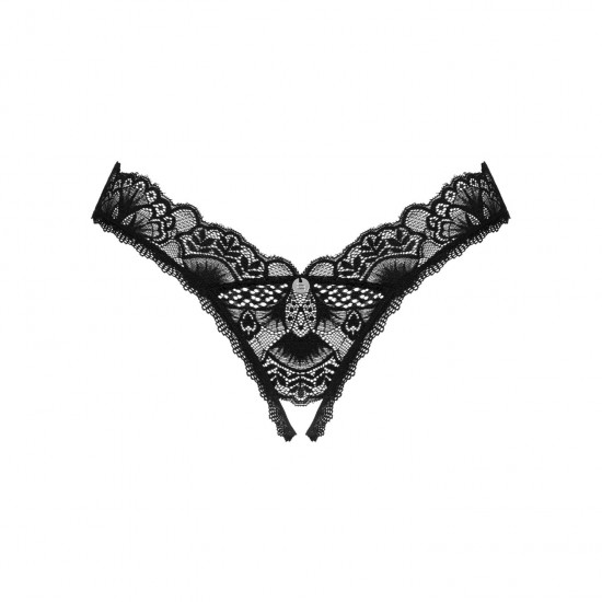 Кружевные стринги Obsessive Donna Dream crotchless thong XL/2XL Black, открытый доступ