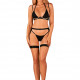 (SALE) Комплект белья Obsessive Selinne 3-pcs set XS/S Black, бюстгальтер, стринги пояс для чулок