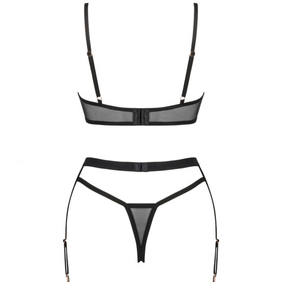 (SALE) Комплект белья Obsessive Selinne 3-pcs set XS/S Black, бюстгальтер, стринги пояс для чулок