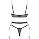 (SALE) Комплект белья Obsessive Selinne 3-pcs set XS/S Black, бюстгальтер, стринги пояс для чулок