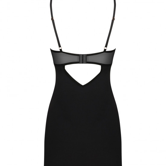 (SALE) Сорочка Obsessive Selinne chemise & thong XS/S Black, стринги, двойные бретели